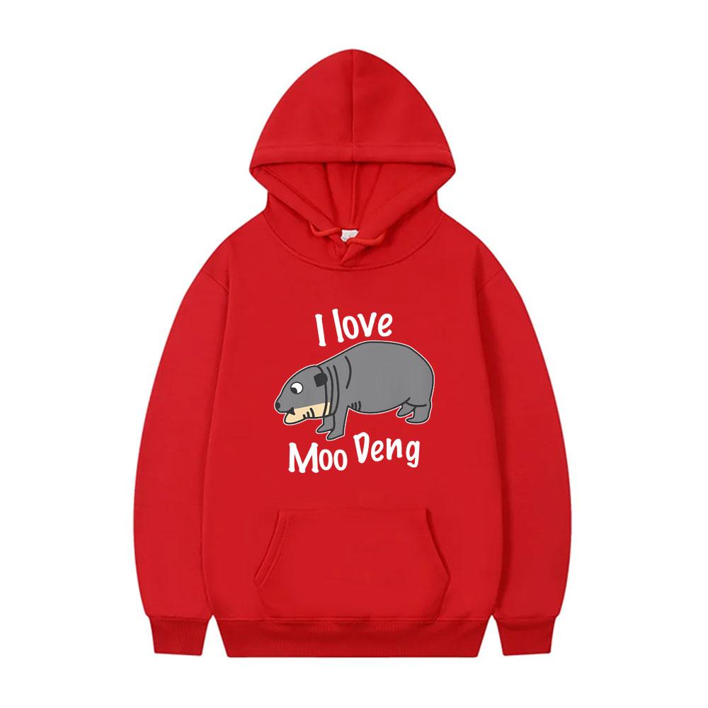 I Love Moo Deng Hoodie Cute Funny Baby Hippo Meme Tracksuit Fashion Brand Men Women Oversized Streetwear Male Vintage Hoodies
