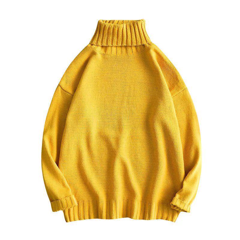 Men's Solid Color Slim Mid-Neck Sweater - Knitted Turtleneck for Autumn/Winter