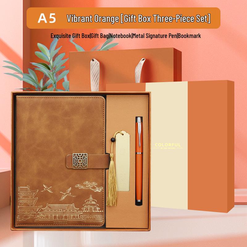 Custom Logo Cultural Creative Notebook & Wooden Bookmark Gift Set