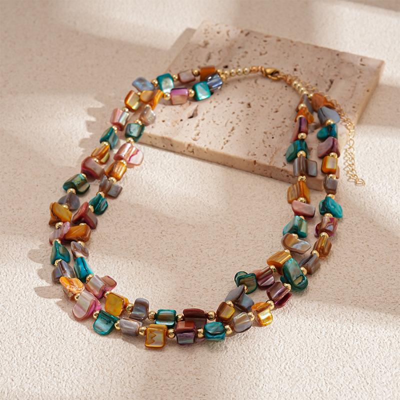 

Boho Double-Layer Colorful Shell Long Necklace For Women Vintage Irregular Beads Jewelry Female Summer Vacation Holiday Gifts as the picture