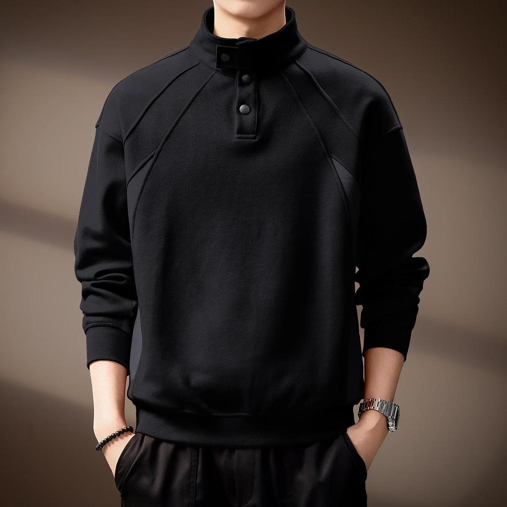 High-End American Retro Heavyweight Half-High Collar Men's Hoodie - Autumn Loose Henley Style