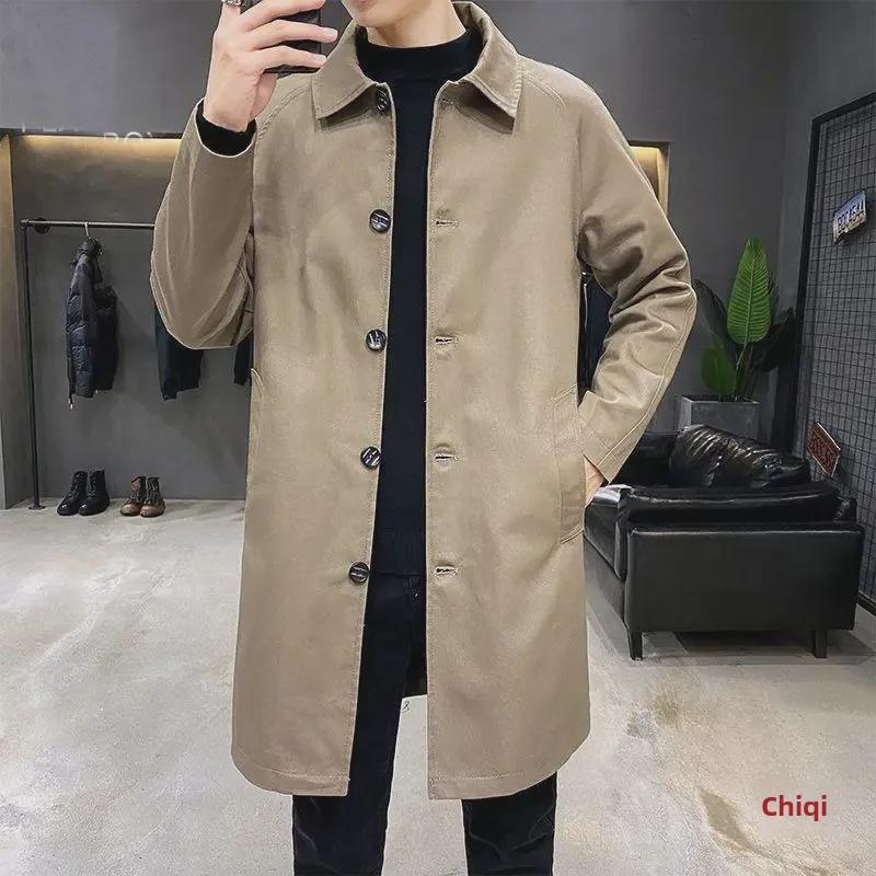 Men's Mid-Length Casual Lapel Windbreaker - Yamamoto Style, Over-the-Knee, Loose Fit, Large Size, Thin, for Business and Leisure In Spring/Autumn