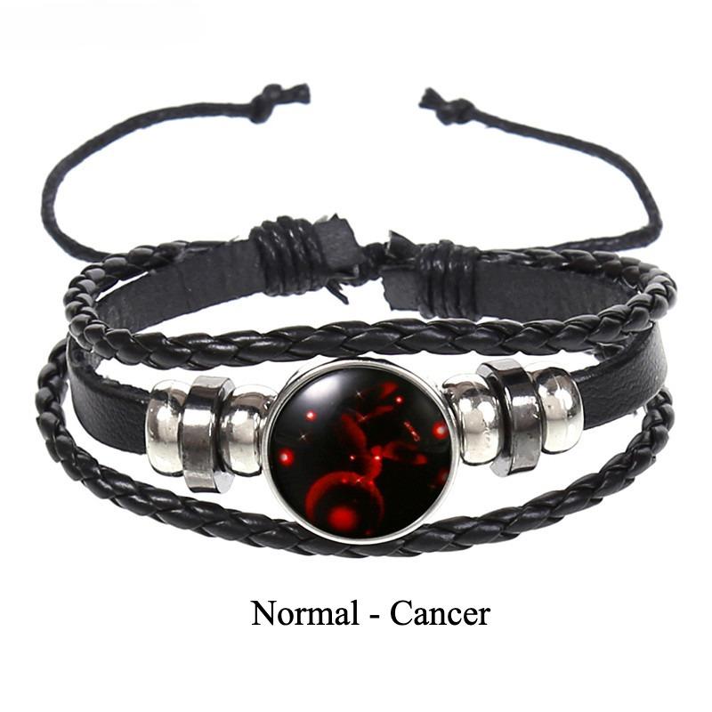 12 Constellations Multi-layer Woven Luminous Punk Cowhide Starry Sky Bracelet Jewelry, Unisex, Popular Couple Hand Rope