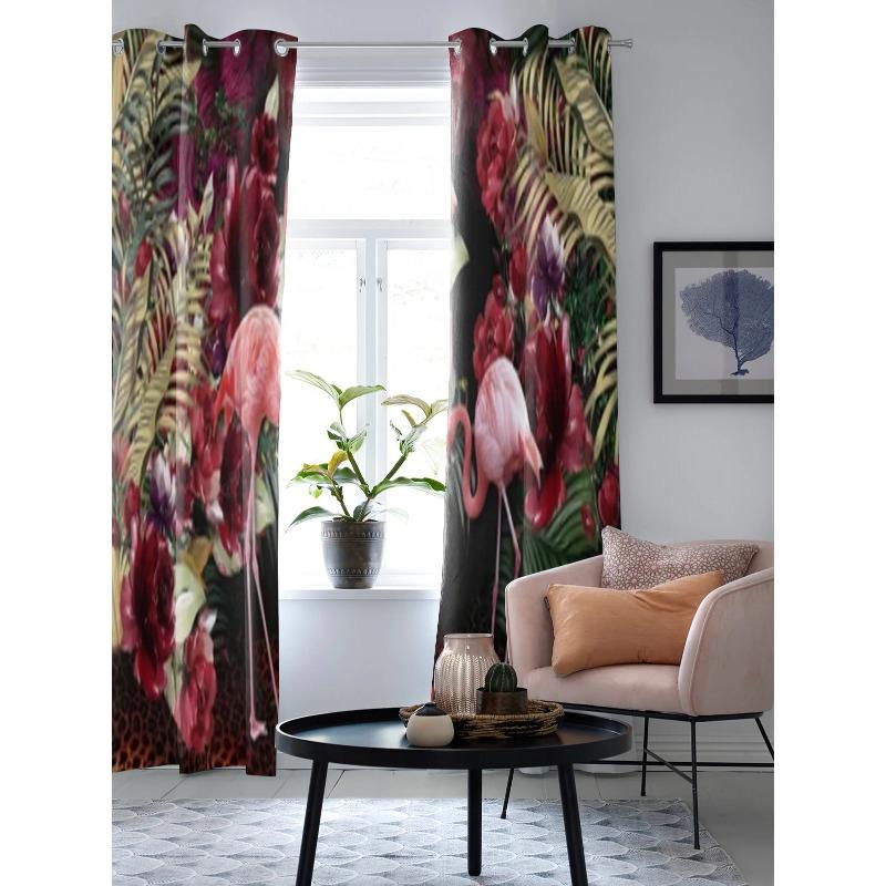Eksotisk Flamingo Botaniske Blomster Vindu Gardin For Stue Soverom Dekorasjon Gardiner Luksus Kjøkken Valance Gardiner
