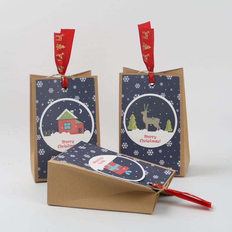 

European Kraft Paper Christmas Bag, Christmas Pattern Square Bottom Packaging Bag, Catering West Point Packing Paper Bag