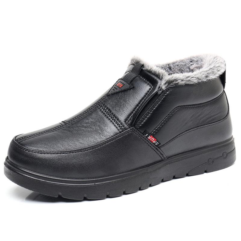 Winter Men's Warm Cotton Shoes: Velvet-Lined, Waterproof, Non-Slip Boots for Middle-Aged & Elderly