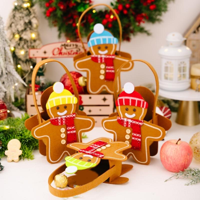 Festival Double Sided Gingerbreads Handheld Bag Durable Cloth Materials Spacious Holiday Gift Storage For Home Office Christmas Decoration