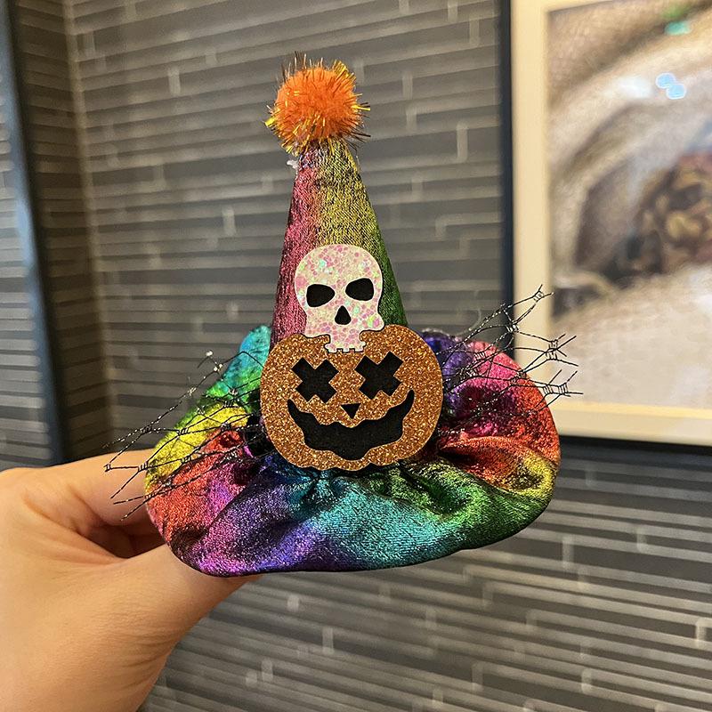 Evropský a americký halloweenský klobouk z dýně a tmavá čelenka s lebkou, sponka do vlasů pro dětské fotografie