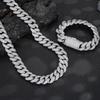 European and American hip-hop bracelet men's box buckle copper inlaid zircon silver 11mm Cuban necklace