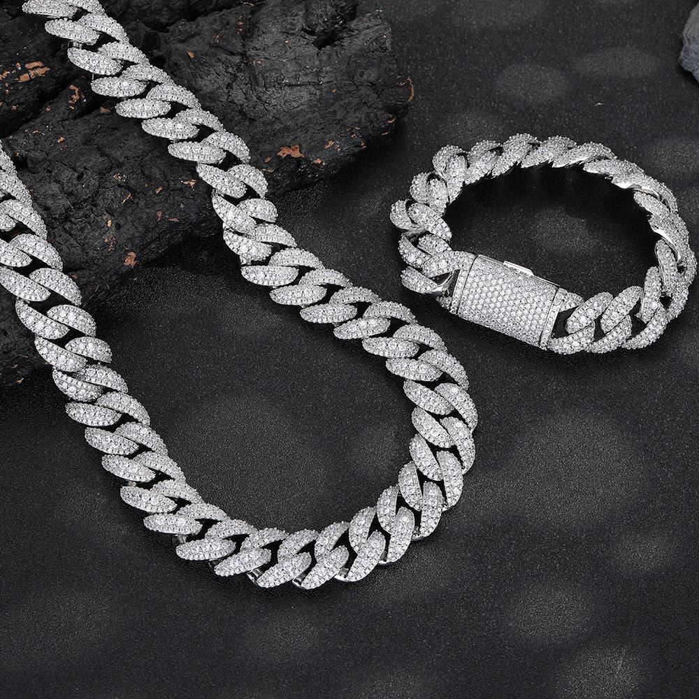 European and American hip-hop bracelet men's box buckle copper inlaid zircon silver 11mm Cuban necklace