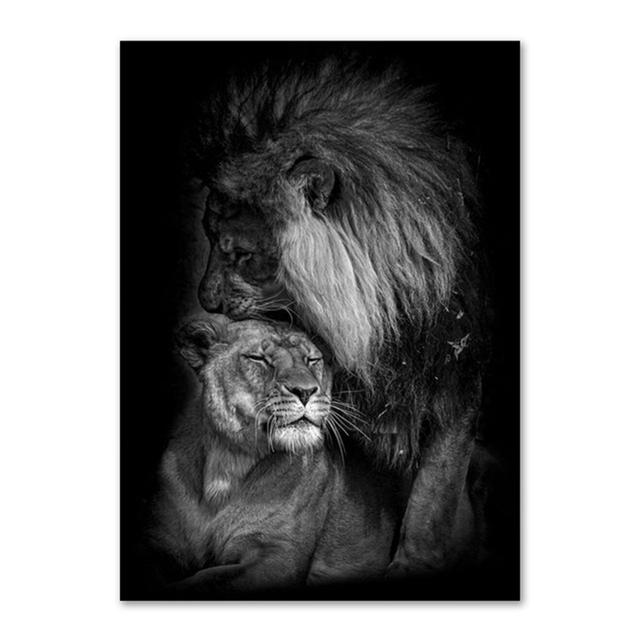 Black White Lion Poster Animal Canvas Painting Print Mural Wall Art Pictures for Living Room Bedroom Home Decoration No Frame