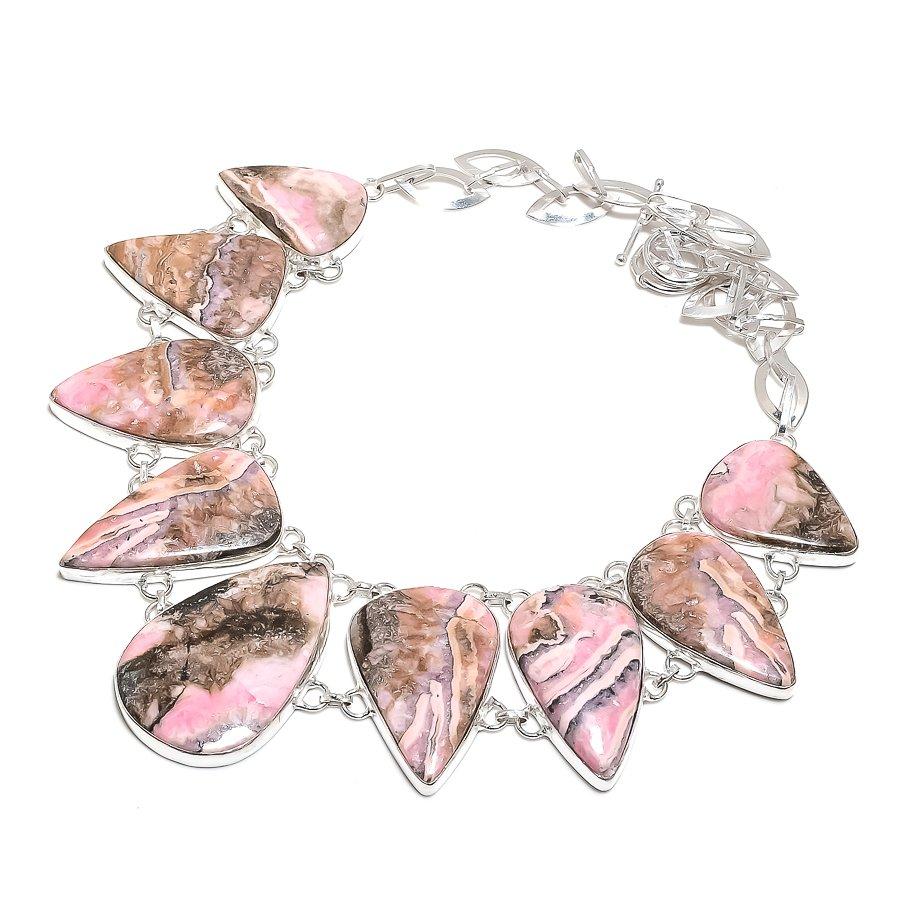 

Rhodochrosite Gemstone Handmade 925 Sterling Silver Jewelry Necklace 18 SU-9834