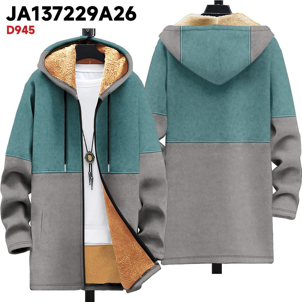 New jacket: multi-colored pattern elements, zipper hooded cardigan, thickened winter fleece padded clothes, yellow lining, trendy cotton clothes