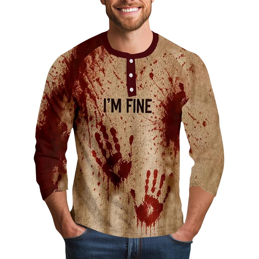 Men's Halloween Printed  Collar Three-Quarter Sleeve