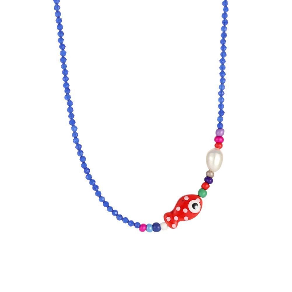 Colorful Mini Fish Necklace Bohemia Beads Chain Choker Trendy Fish Pendant Necklace  Vacation