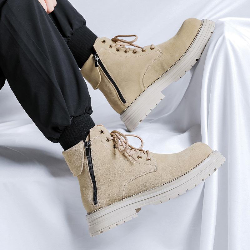 mens casual cow suede leather boots  designer shoes outdoors cowboy platform desert boot spring autumn ankle botas hombre