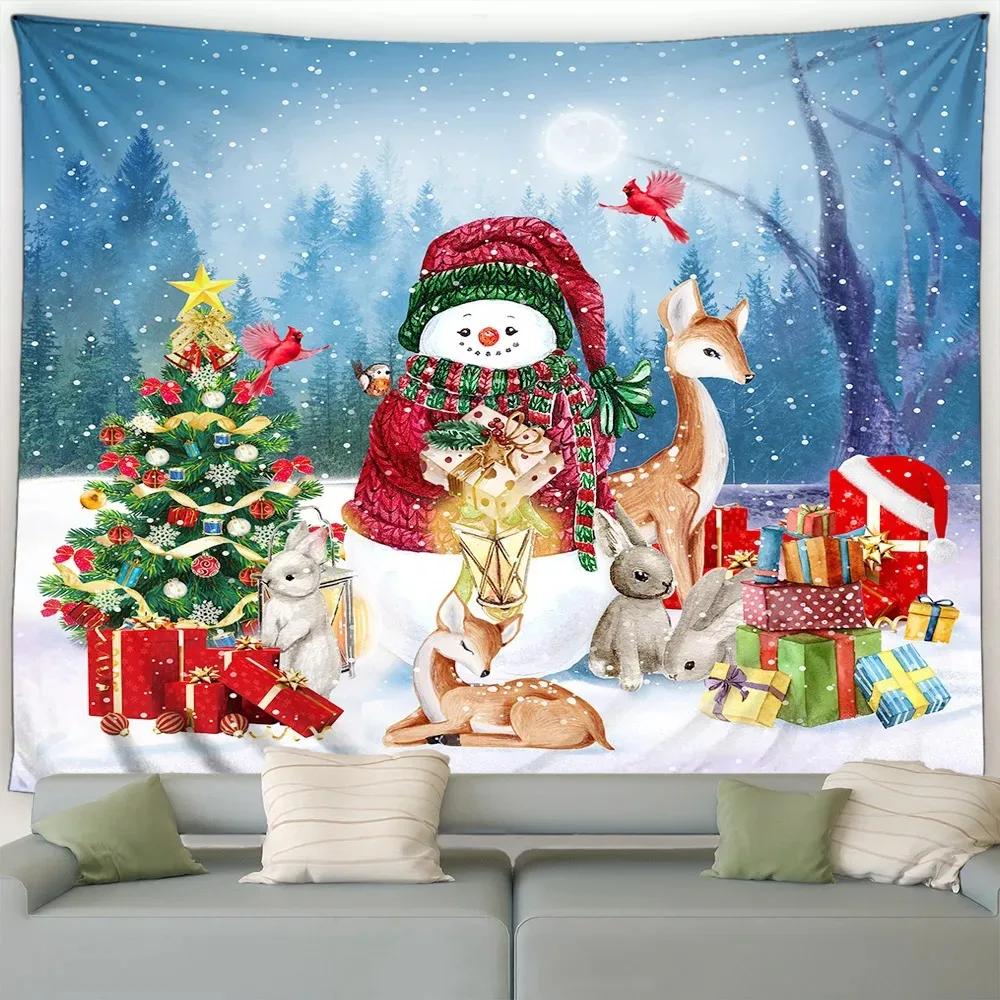 Christmas Cute Snowman Christmas Tree Tapestry Bedroom Living Room Home Christmas Decoration Tapestry
