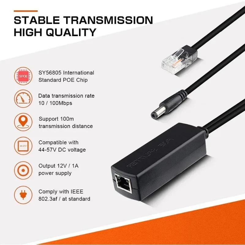 1 Pair Passive PoE Injector and PoE Splitter Kit POE Cable POE Splitter RJ45 Injector Power Supply Module 12-48v for IP Camea