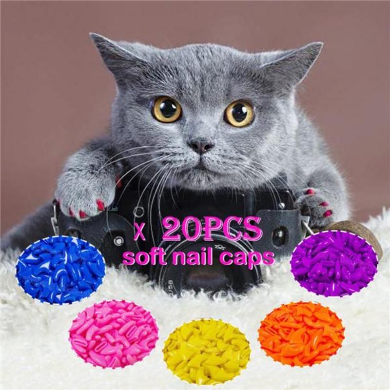 20Pcs Silicone Soft Cat Fingernail Cover Cat Paw Claw Pet Nail Protector Cat Fingernail Cover Glue