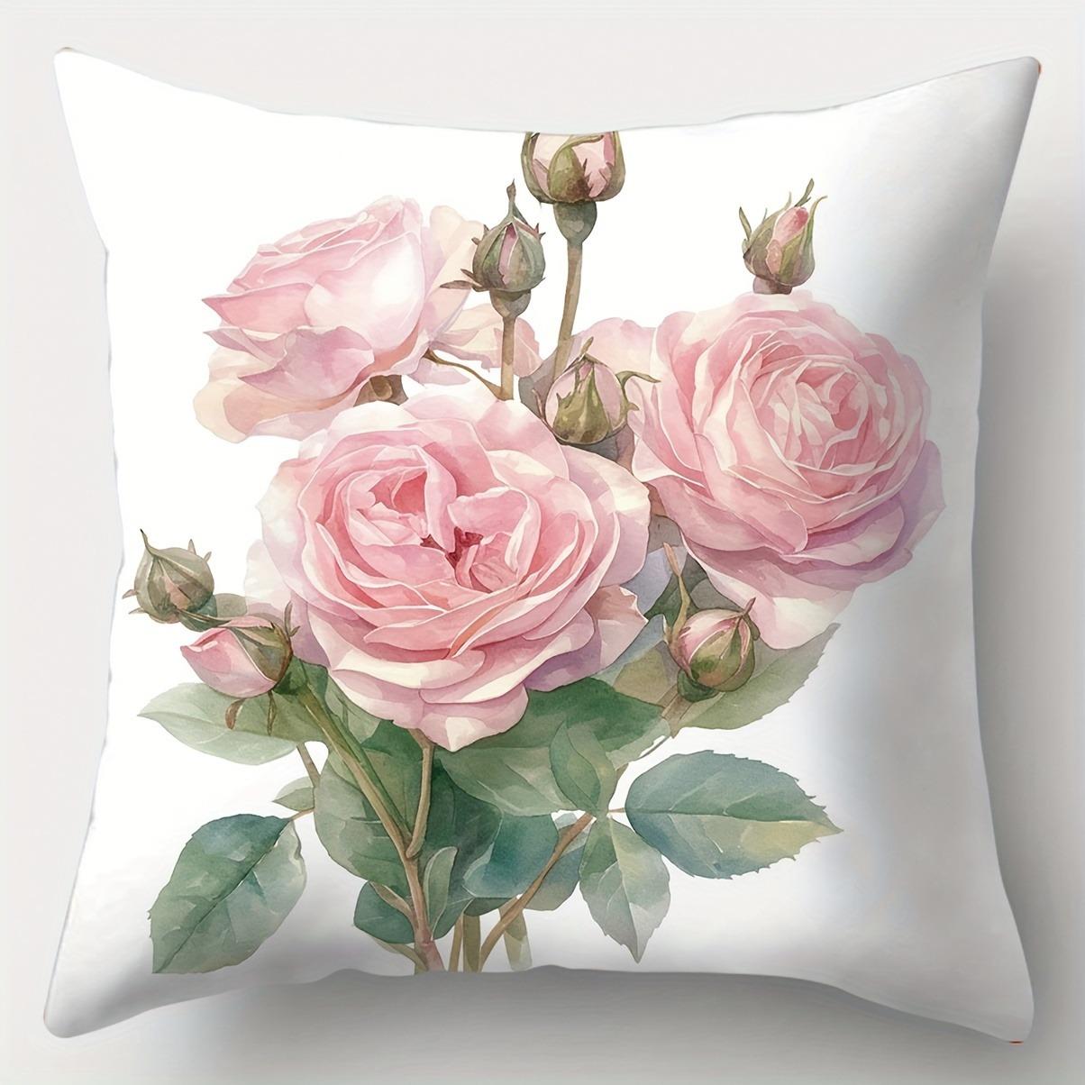 

Розовая и Белая Наволочка с Принтом Роз Домашний Декор Спальня Гостиная Диван Украшение Полиэстеровая Наволочка на Подушку с Молнией 16x16Inch