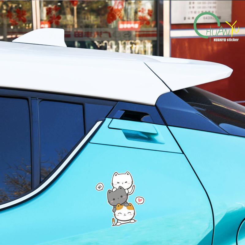 Three Kittens Folding Cat Cartoon Water-Repellent Car Sticker Electric Car Decorative Scratch-Blocking Sticker Cartoon Sticker
