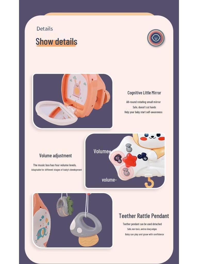 Multi-Functional Music Crib Mobile with Remote Control, Projection Light, and Educational Soothing Rattle