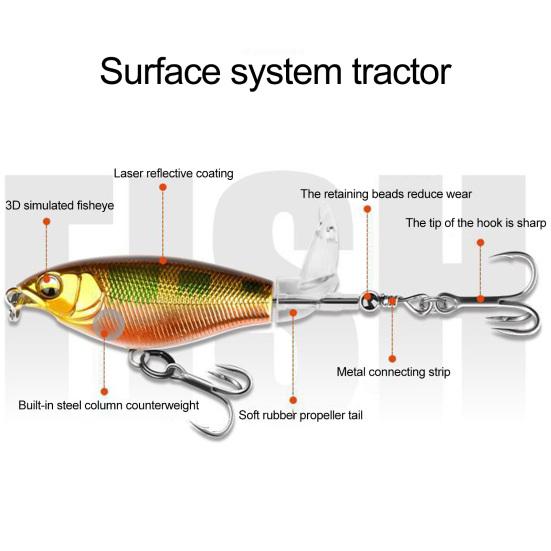 5Pcs 9.2CM/12G Topwater Fishing Lure with Rotating Propeller Long Casting Floating Splashing Artificial Bait Freshwater Saltwater Trout