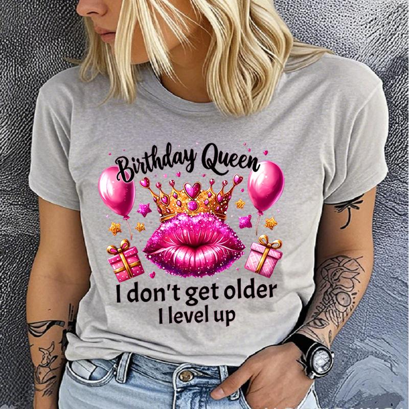 Polyester 100% Graphic Queen Print T-shirt, Short Sleeve Crew Neck Casual Top for Summer & Spring, Women's Clothing Summer