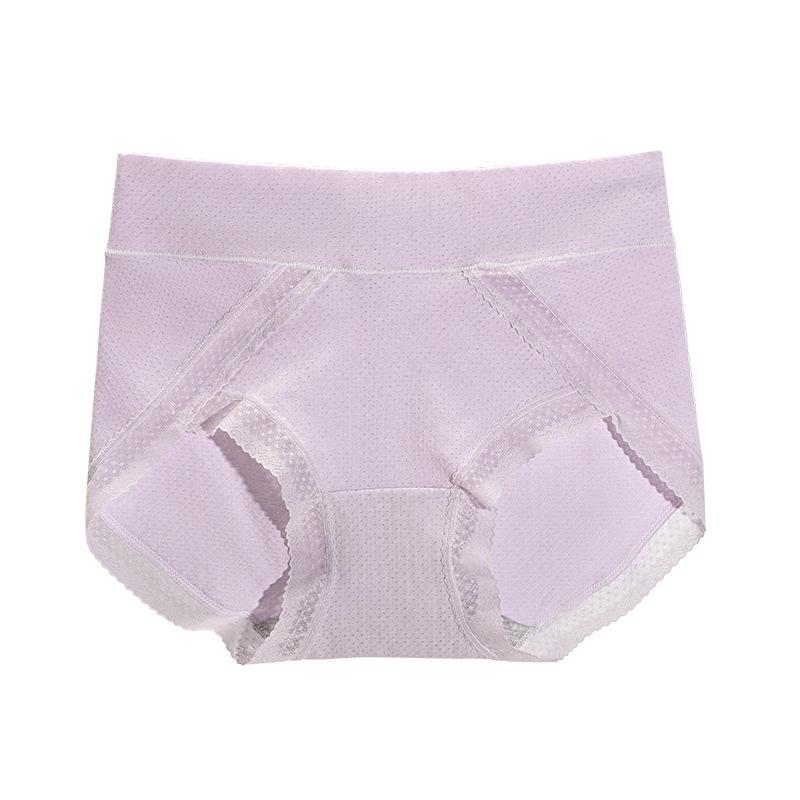 

Large Size Ladies Spring and Summer Lace Lace Pure Cotton Crotch Antibacterial Belly Lift Hip Breathable High Waist Briefs XXL бузковий