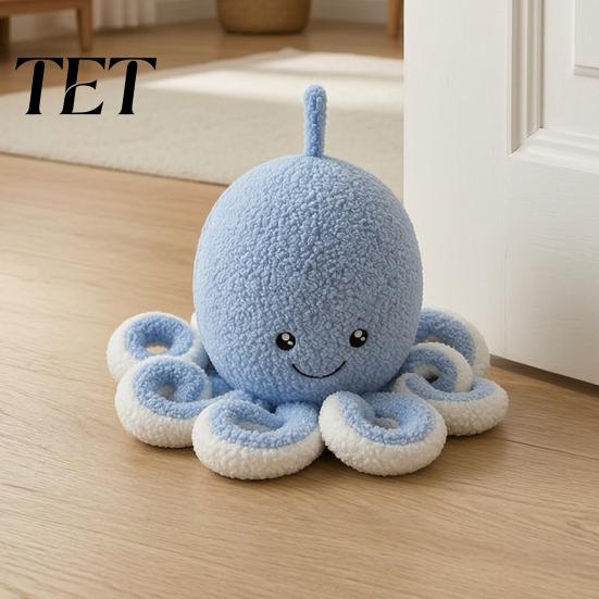 Child Proof Door Stop Plush Octopus Decorative Doorstop, Weighted Fabric Stopper for Home Marine Themed Wedge Office, Ocean Animal Floor Holder