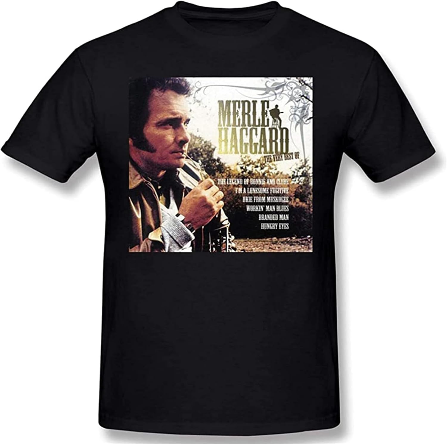 Merle Haggard Very Best of Men Cotton Short Sleeve T Shirt Fashion Shirts Black XL