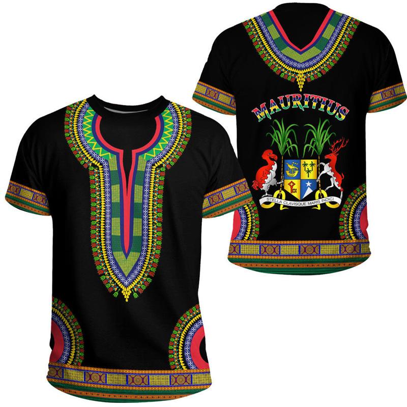 Camiseta con Estampado Africano de Mauricio para Hombre Ropa Moda Calle Cuello Redondo Manga Corta Camisetas Estampadas en 3D Verano Holgadas