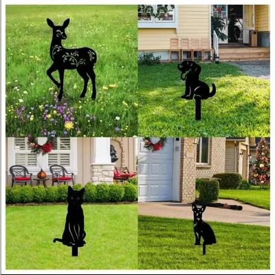 Metal Garden Statue Deer Dog Cat Weather Resistant Forged Iron Sculpture