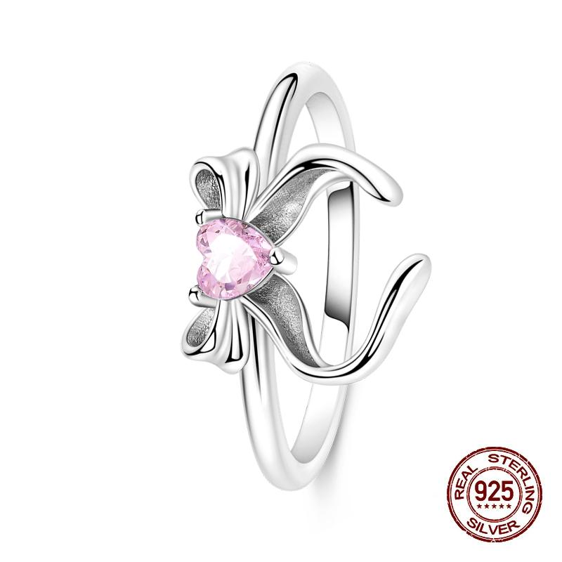 New Valentines Day Rings Sweet Pink Zircon Princess Bows Size 79 Ideal For Women copper Ring Romantic Fine Jewellery Birthday Gift