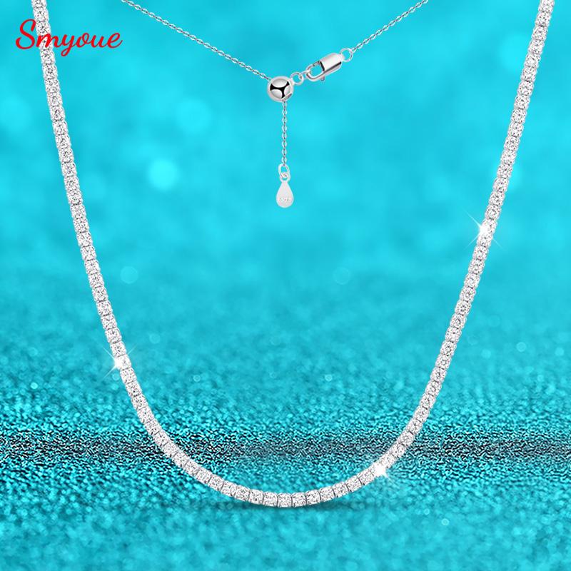 Smyoue Each 2mm All Zircon/moissanite Tennis Necklace for Women Man Adjustable Choker Chain 100% 925 Silver Jewelry