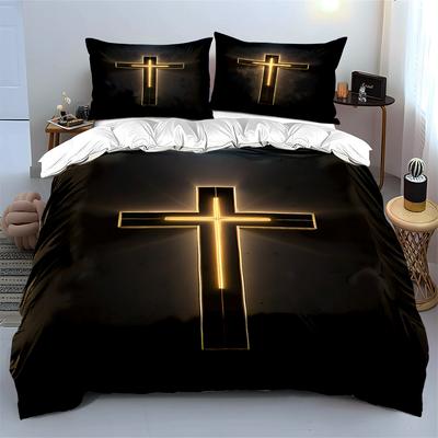 Christliches Kreuz Schwarzes Bettwäscheset Bettwäscheset (1 Bettbezug, 2 Kissenbezüge, Bettdecke nicht enthalten)