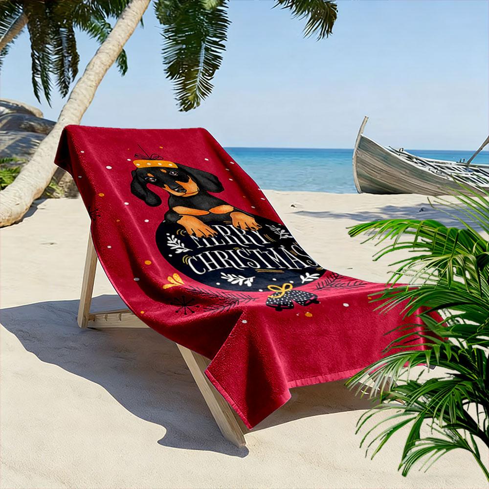 Dashing pup festive cheer Print beach towel, quick drying, suitable for travel, outdoor sports, jogging, the beach and swimming, gift