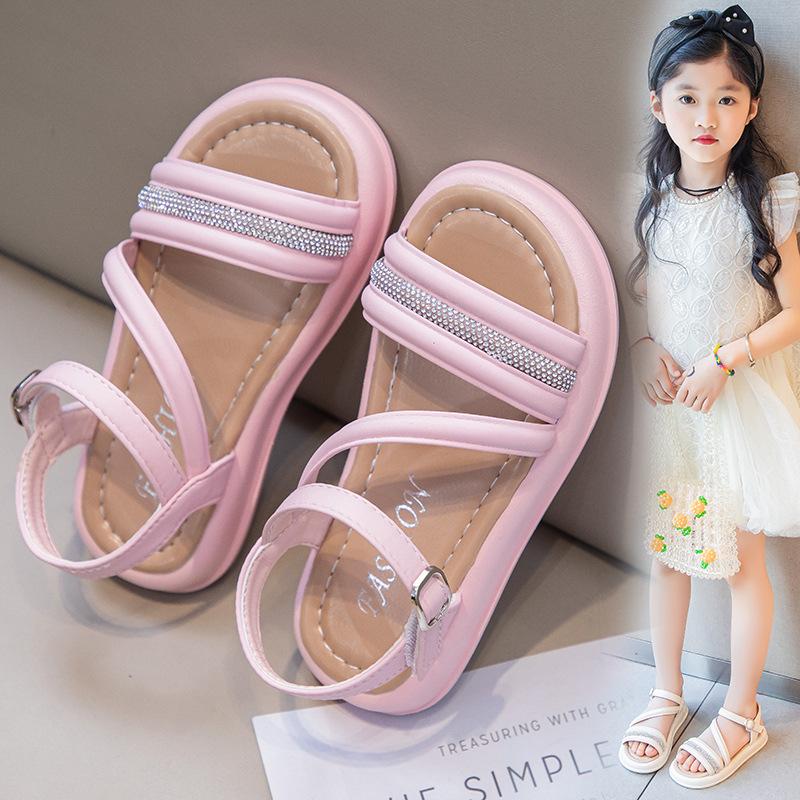 

Босоножки для девочек 2025 лето новые, босоножки с открытым носком для маленькой девочки, пляжная обувь, корейская версия, простые студенческие сандалии принцессы, универсальные 30 розовый