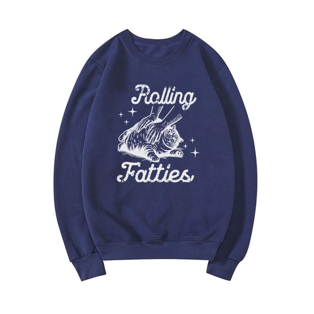 

Толстовка с изображением кота Rolling Fatties, забавная толстовка с изображением кота, унисекс, толстовка с длинным рукавом, подарок любителям кошек, повседневные свитера с круглым вырезом XXXL темно-синий