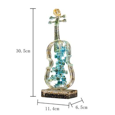 Resin Handicrafts Hollowed-out Crystal Transparent Violin Musical Instrument Statue Geometric Square Cello Home Decoration