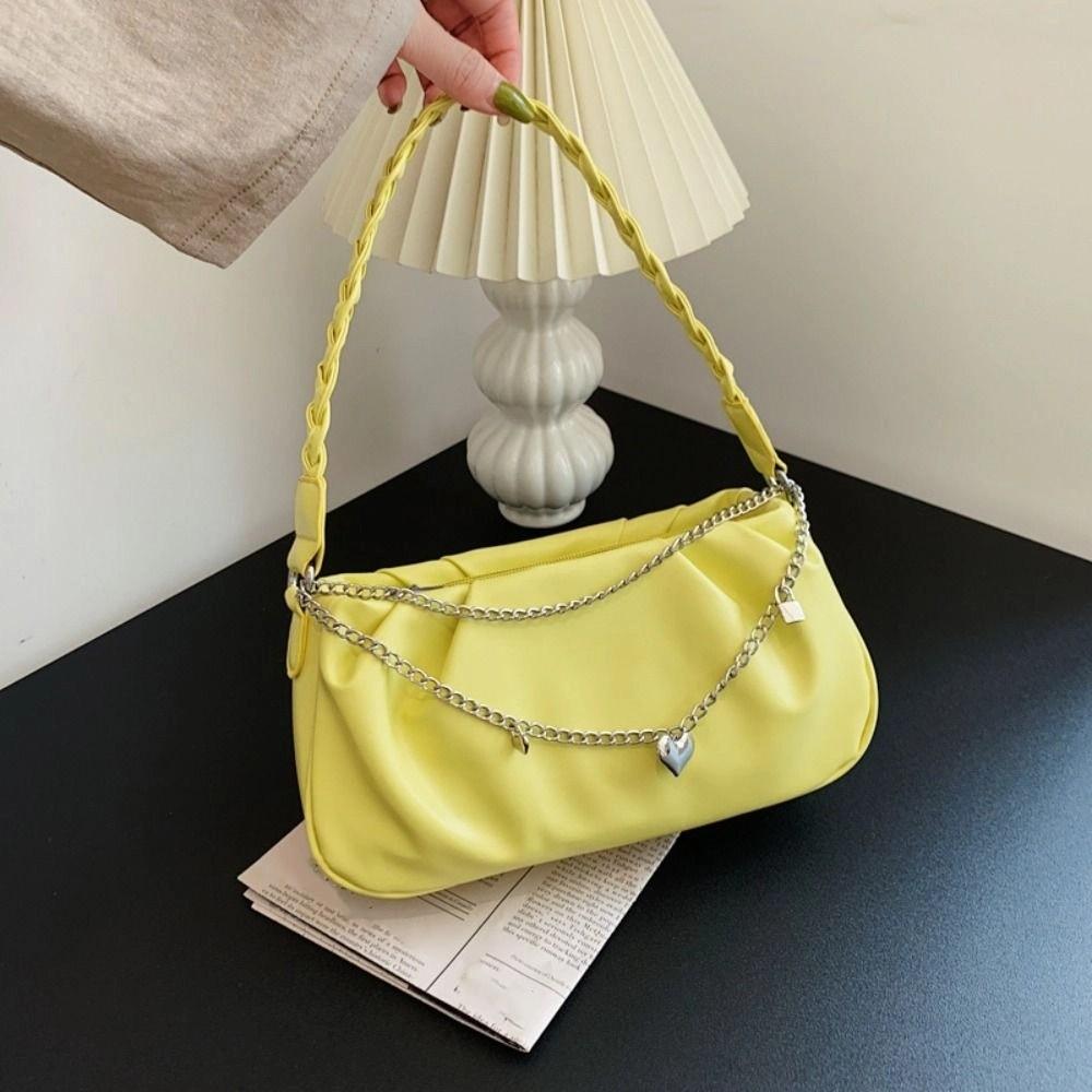 Sweet PU Leather Shoulder Bag Pleated Small Tote Bag Ins Cloud Square Bag  Travel