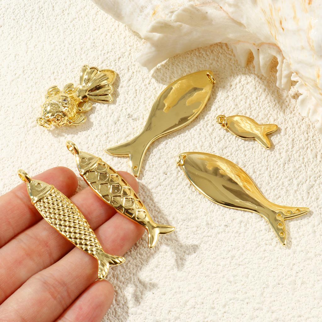 1 Piece Brass Ocean Jewelry Charms 18K Gold Plated Fish Animal Goldfish Pendants For DIY Necklace Jewelry Making Findings