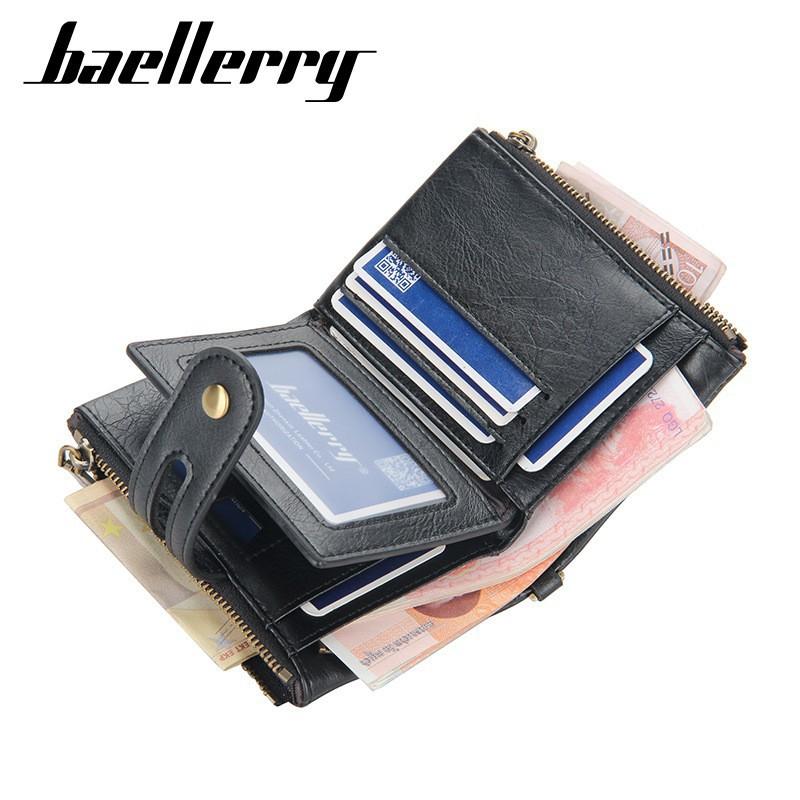 New Men's Short Wallet European American Retro Multi Slot Double Zipper Coin Purse