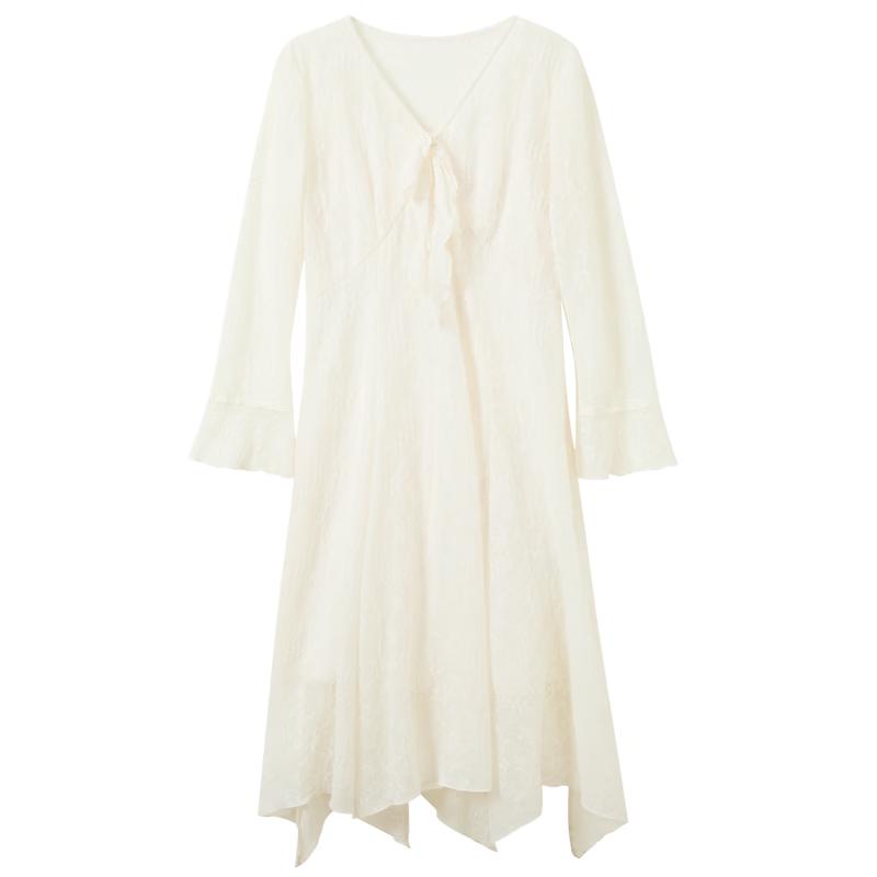 Sancai 2026 Spring New Chinese Style Jacquard Ribbon Long Dress XL