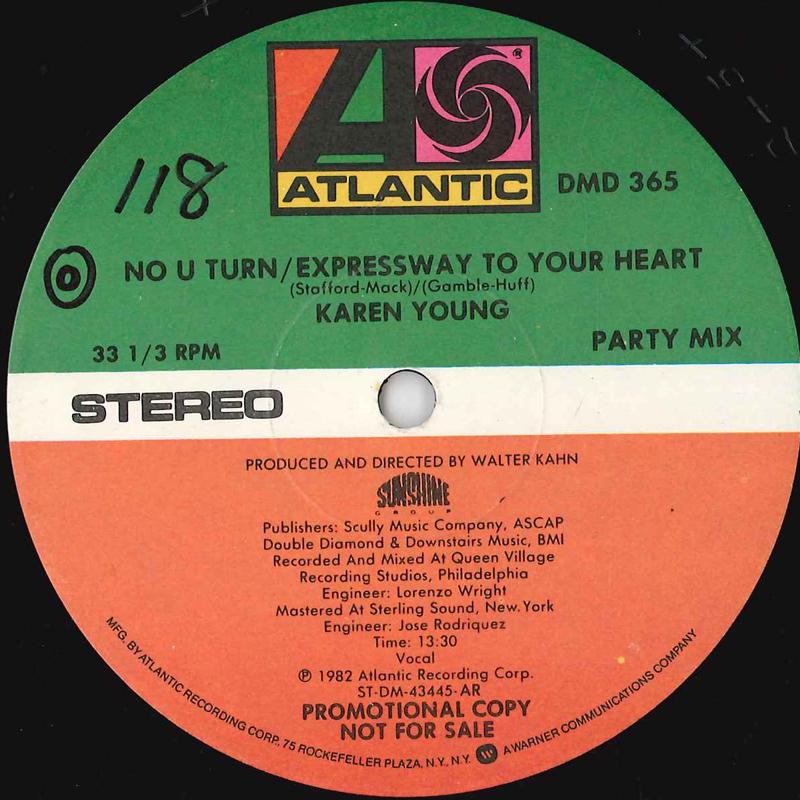 

12inch Record KAREN YOUNG - No U Turn / Expressway To Your Hear DMD365PROMO ATLANTIC 1982 US Soul/Funk Used