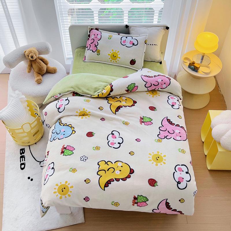 Baby Cartoon Print Bedding Set Duvet Covers Pillowcases Set Autumn Winter Warm Suede Bedclothes Bed Linen CP29