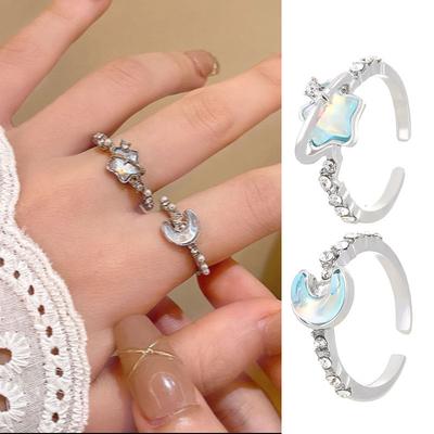 2025 Kpop Blau Zirkon Mond Sterne Offenen Ring Für Frauen Mädchen Luxus Paar Finger Ringe Trendy Y2K Hochzeit Party Schmuck geschenk