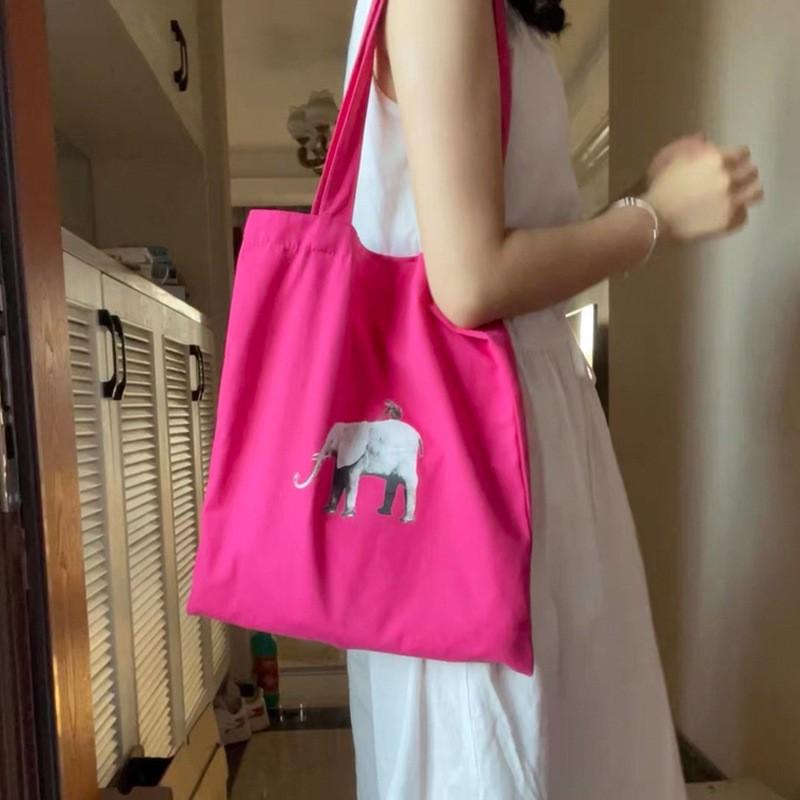 

Rose Red Elephant Canvas Bag 2022 New Style Shoulder Niche Cotton Handbag Student Schoolbag