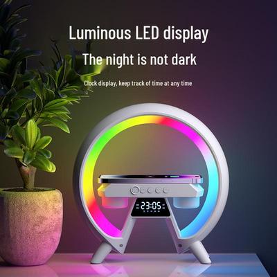 Bluetooth Nachtlicht Lautsprecher Uhr mit LED-Anzeige, 256 Modi und kabellosem Laden