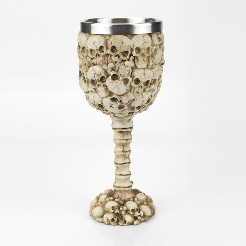 Gothic Goblet 3D Viking Stainless Steel Resin Skull Wine Goblet Dragon Claw Skeleton Spine Whiskey Cup Wine Glass for Halloween